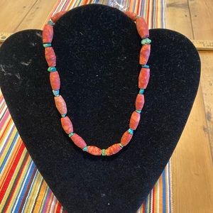 Natural coral and genuine turquoise necklace.